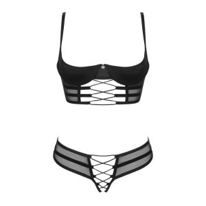 Obsessive Serafia Ouvert-Set, schwarze Blütenspitze schwarz M/L