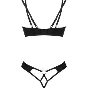 Obsessive Nesari - BH & String ouvert Set, feines Stretchnetz schwarz XS/S