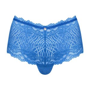 Obsessive Bella Rou Slip - Schwarzer Slip mit besticktem Tüll blau S/M