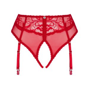 Obsessive Dagmarie - Sexy Höschen mit Strapsen, heißes Rot, elegante Spitze, offener Schritt rot XS/S