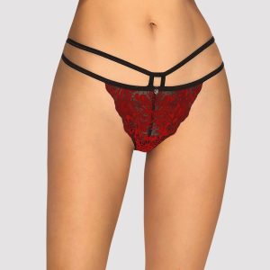 Obsessive Sugestina - Verführerischer String mit Samt-Applikationen rot L/XL