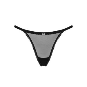 Obsessive Celia Noir Tanga - Schwarzer Tanga mit transparentem Netz und floraler Guipure-Spitze (94% Polyamid, 6% Elasthan) schwarz XS/S