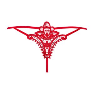 Obsessive String ouvert Letica - Schwarzer Spitzen-Tanga rot S/M