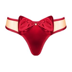 Obsessive Rubinesa Tanga - Sexy roter Satin mit Schleife und Schmuckstück rot L/XL