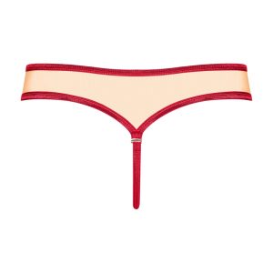 Obsessive Rubinesa Tanga - Sexy roter Satin mit Schleife und Schmuckstück rot L/XL