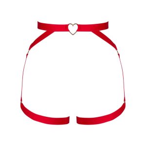 Obsessive Harness Elianes - Verführerisches rotes Harness mit breiten Stretchriemen und goldfarbenen Ring-Details. Perfekt für Taille, Hüfte und Schenkel. rot XS/S