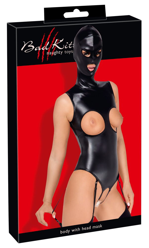 Bad Kitty traps-Body ouvert mit Kopfmaske schwarz 2XL