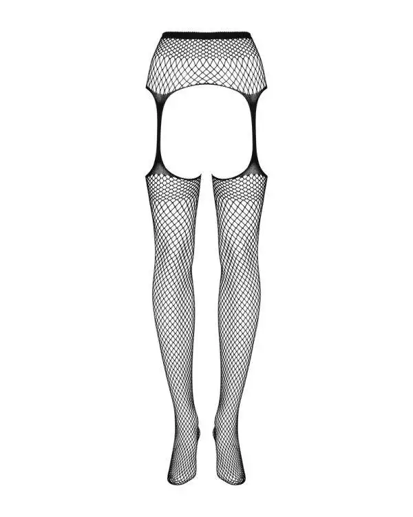 Obsessive Kousen met Kousenband - Extravagante combinatie, fijne mazen, bloemmotief, comfortabele elastiek, flexibel materiaal, pikante categorie, zwart/wit zwart S-L
