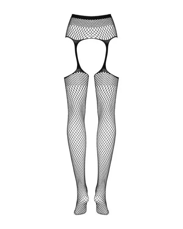 Obsessive Kousen met Kousenband - Extravagante combinatie, fijne mazen, bloemmotief, comfortabele elastiek, flexibel materiaal, pikante categorie, zwart/wit zwart S-L