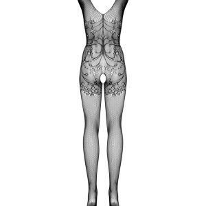 Obsessive Catsuit "Blumenmotiv" - Sexy Bodystocking mit gestricktem Oberteil und Strümpfen schwarz S-L