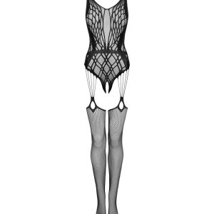 Obsessive G323 Bodystocking - Sinnlicher Look mit Bienenmotiv und offenem Schritt schwarz S-L