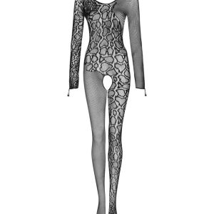 Obsessive Catsuit G324 - Sinnlicher Bodystocking mit offenem Rücken und frechem offenen Schritt schwarz S-L