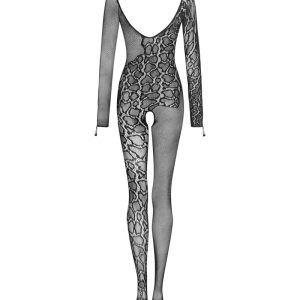 Obsessive Catsuit G324 - Sinnlicher Bodystocking mit offenem Rücken und frechem offenen Schritt schwarz S-L