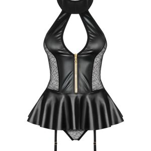 Obsessive Wetlook Corsage Set - Verführerisches Strapskleidchen & String schwarz L/XL