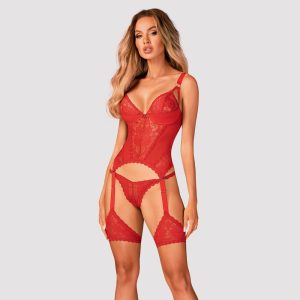 Obsessive Belovya rotes Korsett - sinnliches Modell mit Strapsen rot XL/2XL