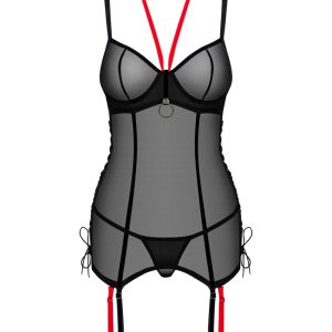 Obsessive Glandez Corsage Set - Schwarze Transparenz, 8 Strumpfhalter (94% Polyamid, 6% Elasthan) schwarz XL/2XL