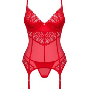 Obsessive Corsage Viranes - Ouvert Slip, formende Stäbchen, abnehmbare Strapsen rot M/L