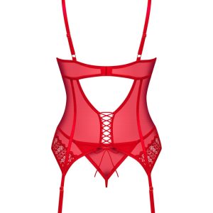 Obsessive Corsage Viranes - Ouvert Slip, formende Stäbchen, abnehmbare Strapsen rot M/L