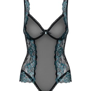 Obsessive Amanta - Transparenter Body ouvert mit Spitze schwarz 2XL/3XL