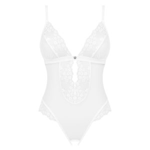 Obsessive Heavelly - Transparenter Body ouvert mit Spitzen-Details weiß XS/S