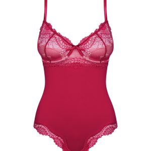 Obsessive Rediosa-Teddy. Roter Teddy mit offenen Cups und verstellbarem Schritt. rot S/M