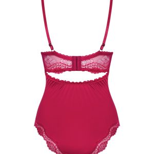 Obsessive Rediosa-Teddy. Roter Teddy mit offenen Cups und verstellbarem Schritt. rot S/M