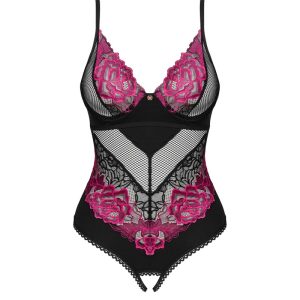 Obsessive Stringbody ouvert Rosenty - Sexy Dessous mit Rosenspitze schwarz XL/2XL