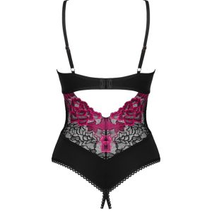 Obsessive Stringbody ouvert Rosenty - Sexy Dessous mit Rosenspitze schwarz XL/2XL