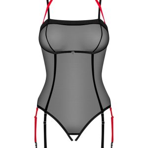 Obsessive Glandez Stringbody - Semitransparent, abnehmbarer Neckholder, ouvert im Schritt schwarz XS/S