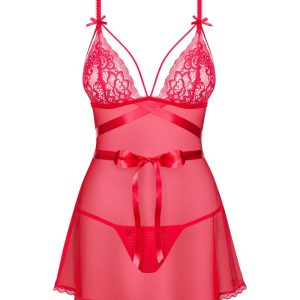 Obsessive Lovlea - Aufregend transparentes Babydoll Set rot L/XL