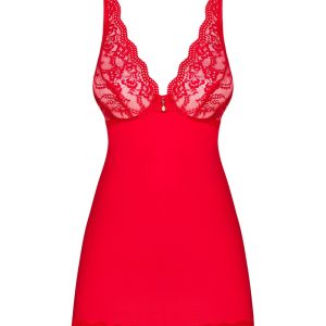 Obsessive Luvae - Elegantes Babydoll Set mit Spitze und Perlen rot S/M