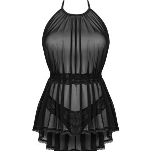 Obsessive Transparentes Babydoll mit Spitzenstring schwarz XS/S