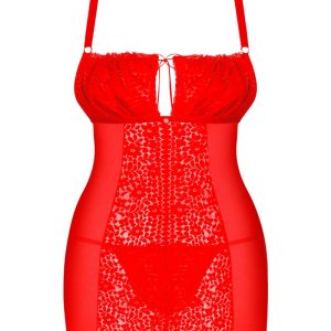 Obsessive Blossmina Chemise - Verführerisches rotes Hemdchen mit Korsettbindung und Spitze rot 6XL/7XL