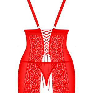 Obsessive Blossmina Chemise - Verführerisches rotes Hemdchen mit Korsettbindung und Spitze rot 6XL/7XL