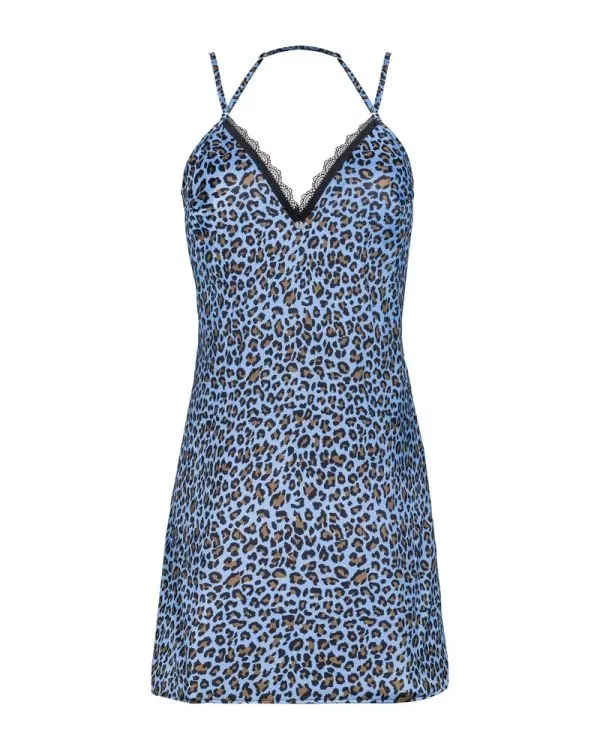 Obsessive Verführerisches Chemise und Tanga - Schwarz, verstellbare Träger, offener Rückenausschnitt, Spitzenverzierung (90% Polyamid, 10% Spandex) blau S/M