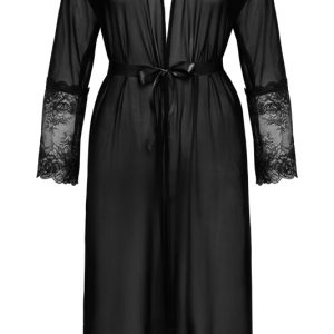 Kissable - Eleganter Powernet Kimono mit Spitzen-Einsätzen in Schwarz