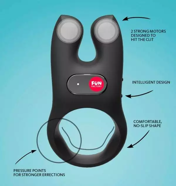 Vibro-Penisring "Powerplay Plus" mit Klitoris-Stimulatoren, schwarz