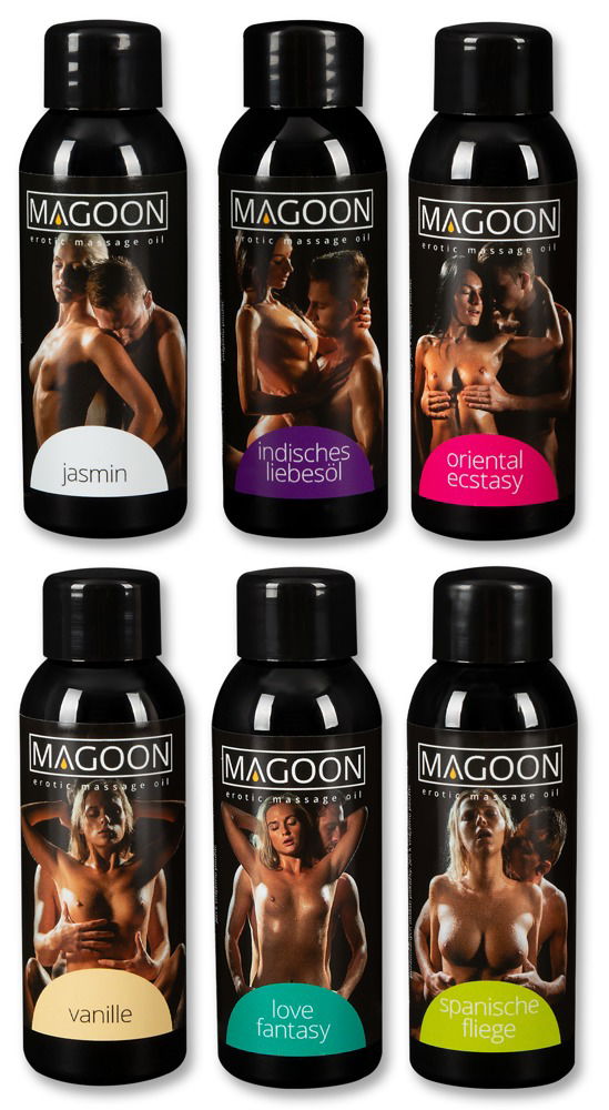 Magoon 6er Massage-Öl Sparpaket - Vanille / Jasmin / Indisch / Fantasy / Oriental / Spanisch - 300ml