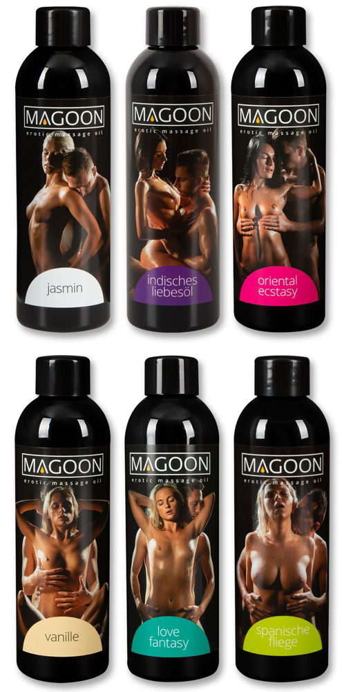 Magoon Massage-Öle Sparpaket - 6 Topseller mit Vanille, Jasmin, Indischem Liebesöl, Love Fantasy, Oriental Ecstasy und Spanische Fliege (je 200ml)