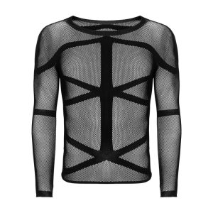 Obsessive Langarm-Shirt T101 - Sexy schwarzes Netzshirt mit Riemen-Optik