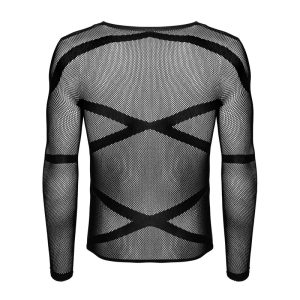 Obsessive Langarm-Shirt T101 - Sexy schwarzes Netzshirt mit Riemen-Optik