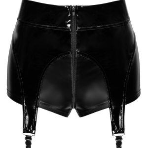 Noir High Waist Zipper Straps-Slip in Powerwetlook - Schwarz