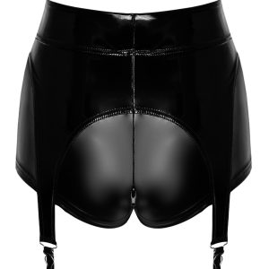 Noir High Waist Zipper Straps-Slip in Powerwetlook - Schwarz