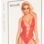 Kissable Verführerischer Spitzen-Straps-Body in Rot mit Goldakzenten, Größe S/M