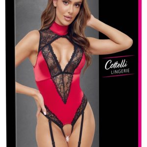 Cottelli LINGERIE Satin und Spitze Straps-Body in Rot und Schwarz