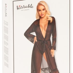 Kissable - Eleganter Powernet Kimono mit Spitzen-Einsätzen in Schwarz