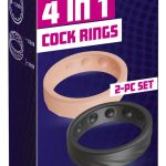 You2Toys 4in1 Silikon Cock Rings Set, Orgasmusverzögerung, Eichel- und Hodenring, 2-teilig, schwarz