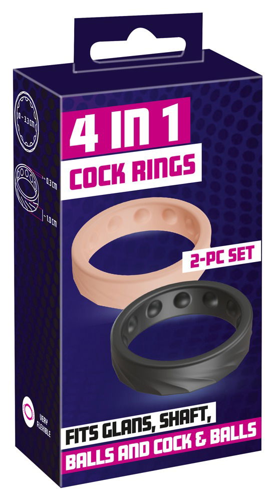 You2Toys 4in1 Silikon Cock Rings Set, Orgasmusverzögerung, Eichel- und Hodenring, 2-teilig, schwarz