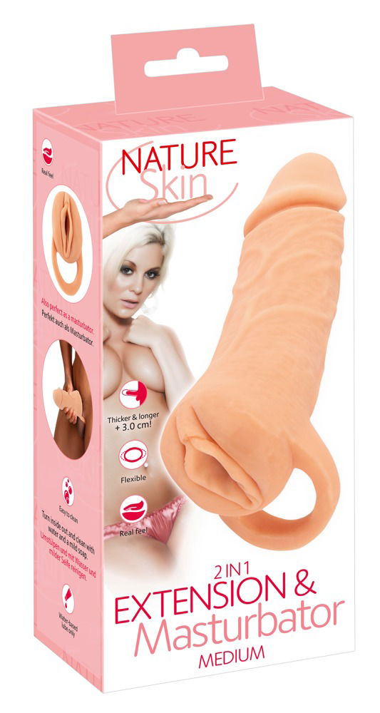 Nature Skin 2in1 Extension + Masturbator MEDIUM - Real-Feelings Penissleeve & Sexspaß