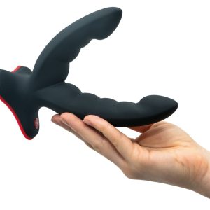 Fun Factory Ryde Doppeldildo, flexibel, einzigartiges Design, 2 Ausleger, glatte Oberfläche, stimulierende Rillen, 12,3 cm & 10 cm, Silikon, 3,8 cm, 240 g, Saugfuß, Strap-on & Harness kompatibel.